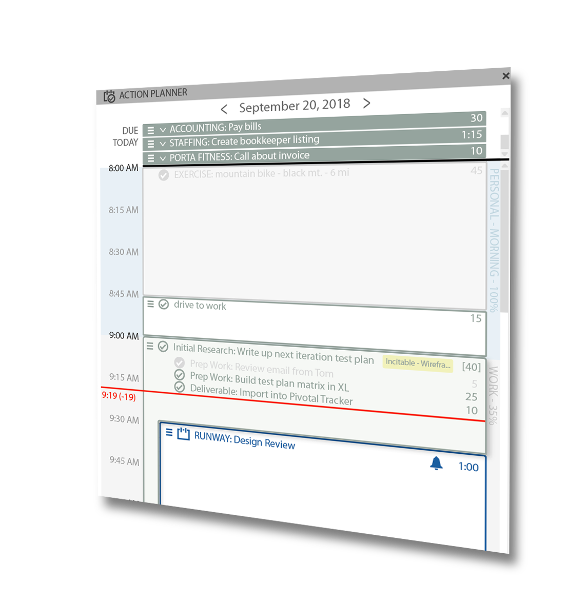 Action Planner interface