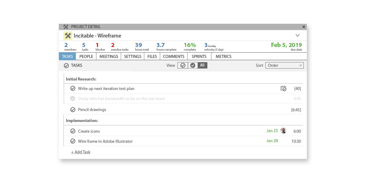 Project detail interface